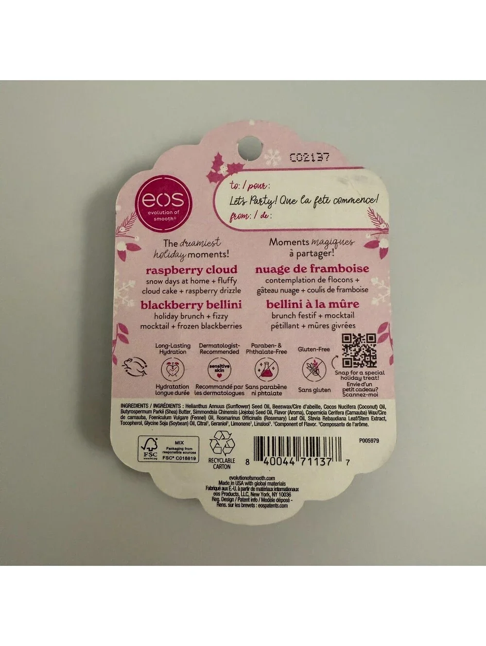 Eos Holiday Lip Balm 1pk Raspberry Cloud Bellini & 1pk Iced Gingerbread Milk